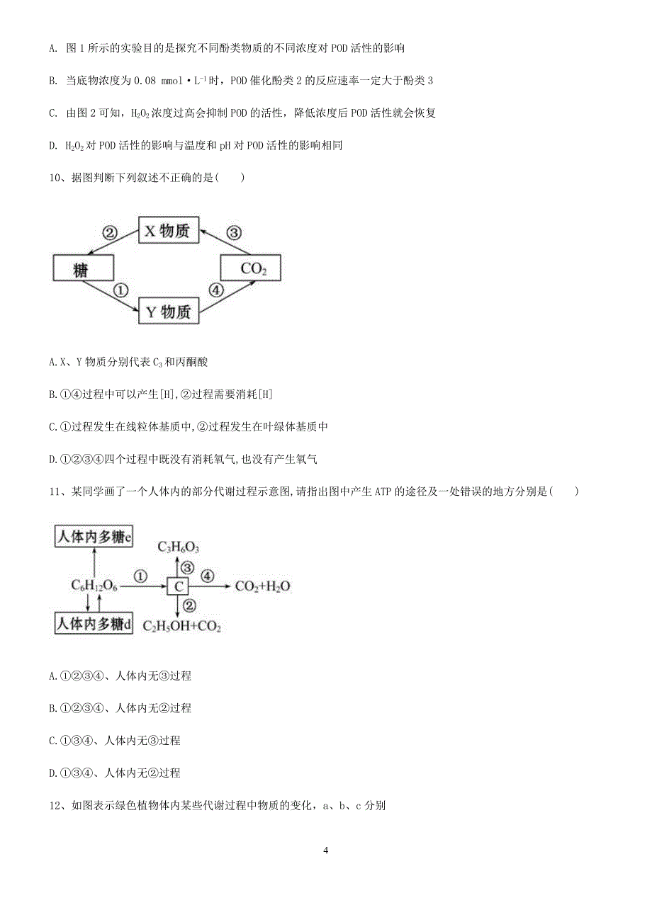 必修一酶、ATP呼吸作用习题(偏难)综述_第4页