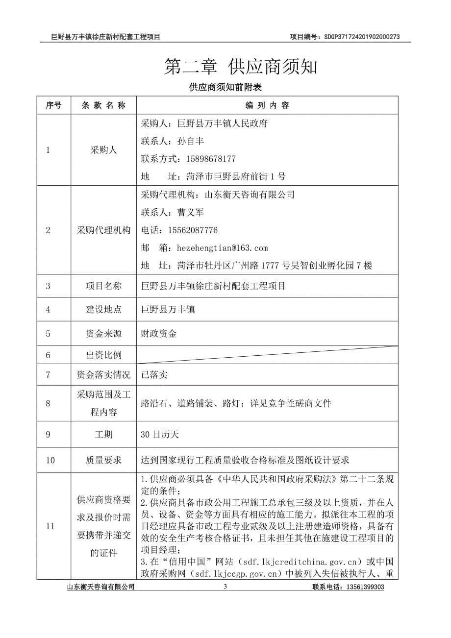 巨野县万丰镇徐庄新村配套工程项目竞争性磋商文件_第5页