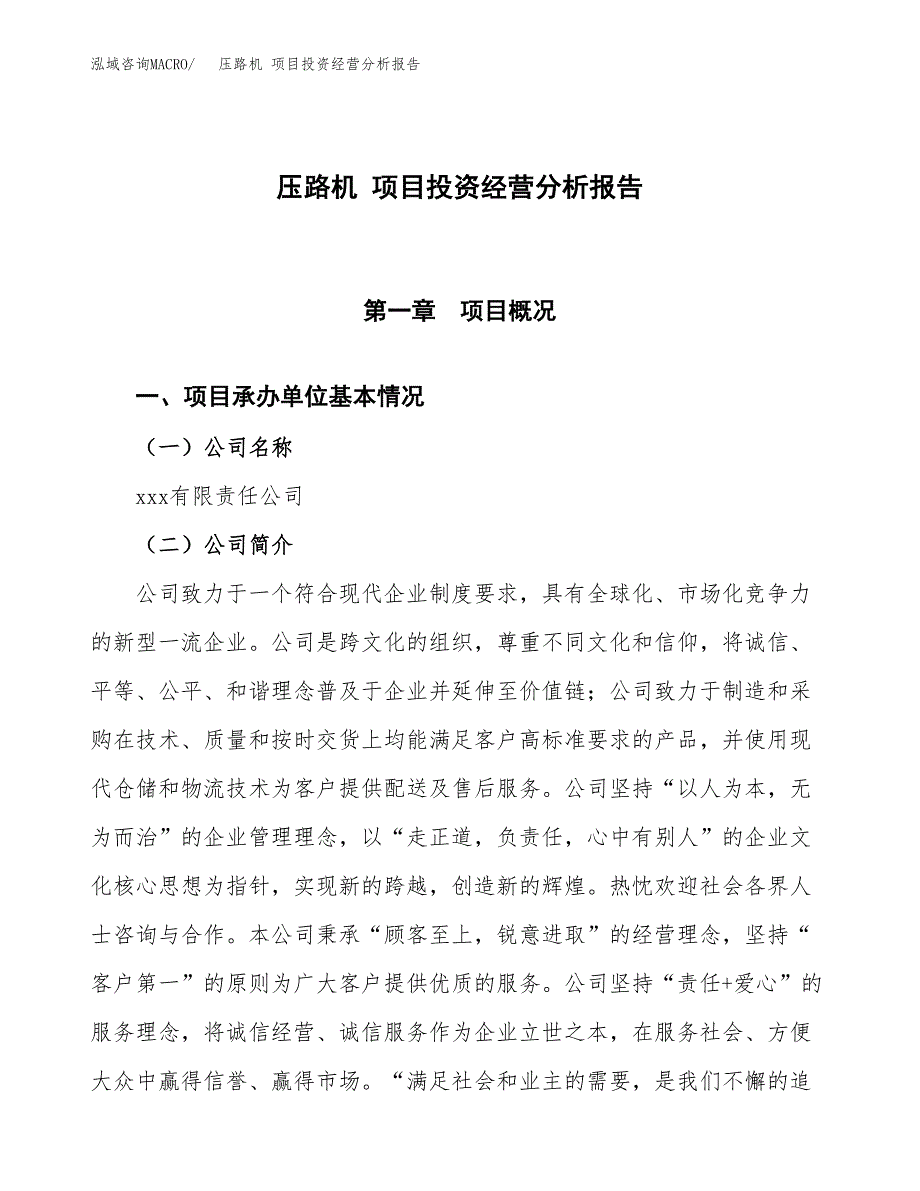 压路机 项目投资经营分析报告模板.docx_第1页