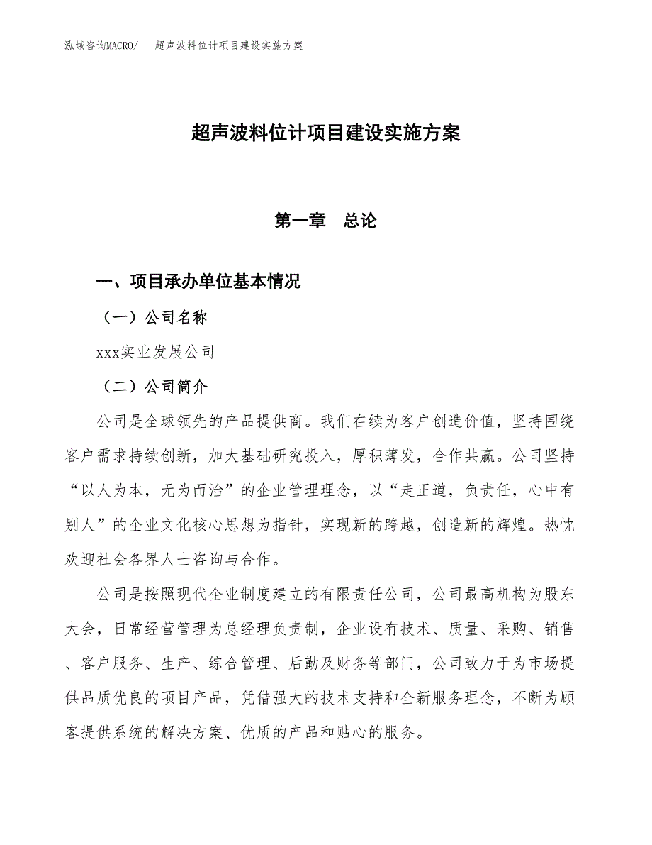 超声波料位计项目建设实施方案（模板）_第1页