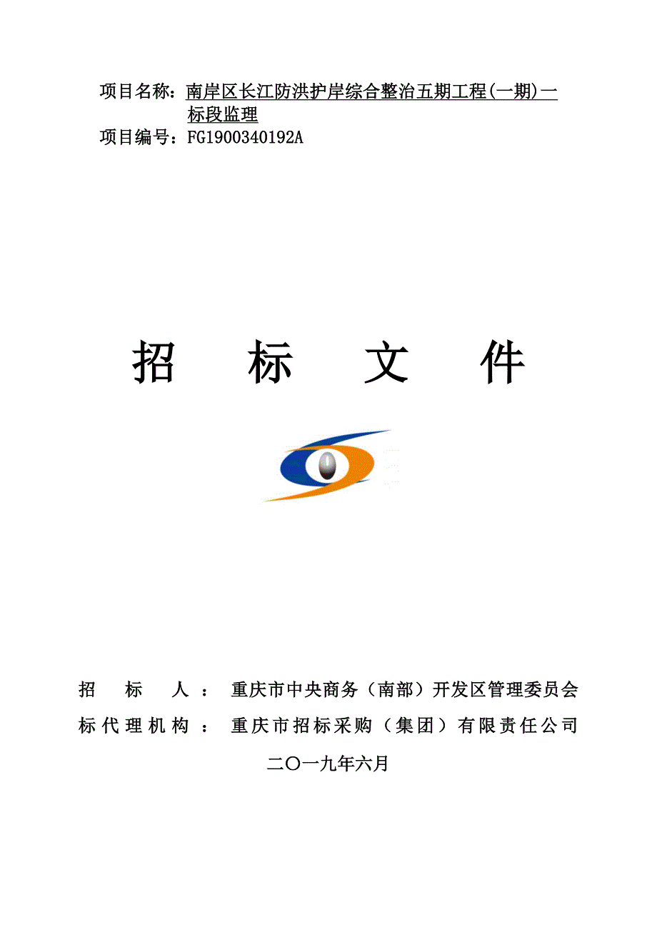 南岸区长江防洪护岸综合整治五期工程(一期)一标段监理招标文件_第1页