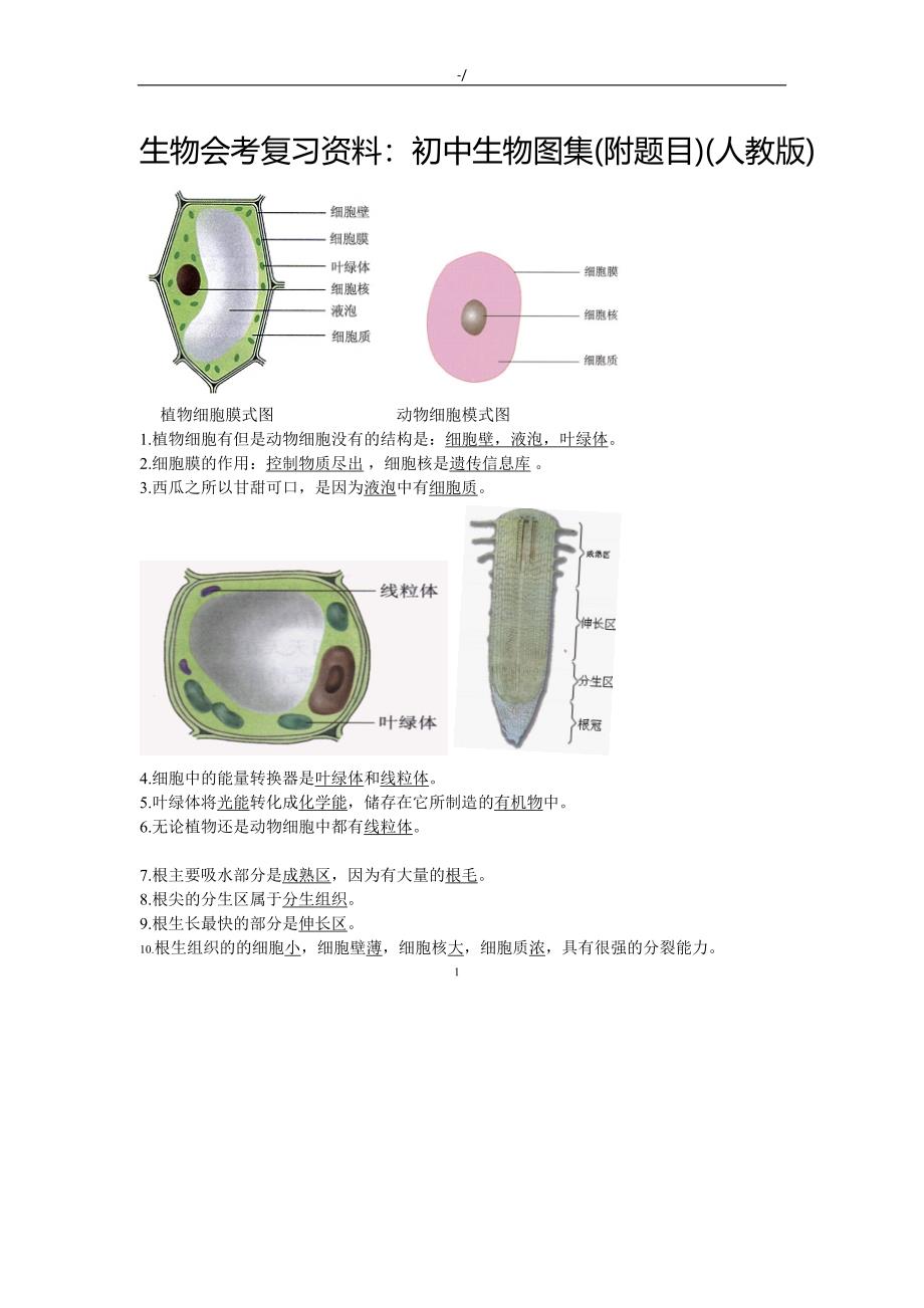 生物会考复习材料资料-初级中学生物图集(附题目)(人教出版)_第1页