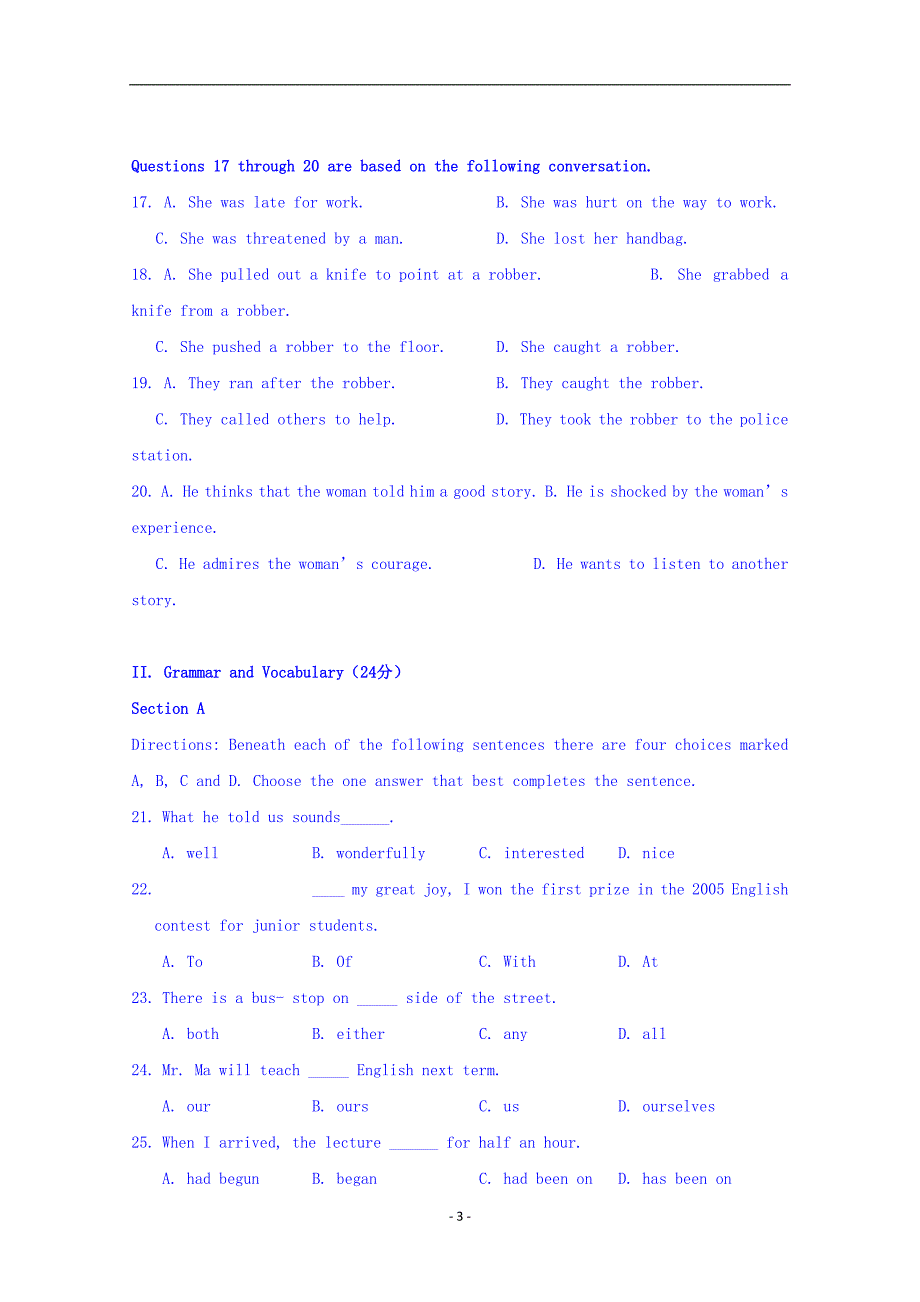 2017-2018学年上海市金山中学高一上学期期中考试英语试题 Word版含听力.doc_第3页