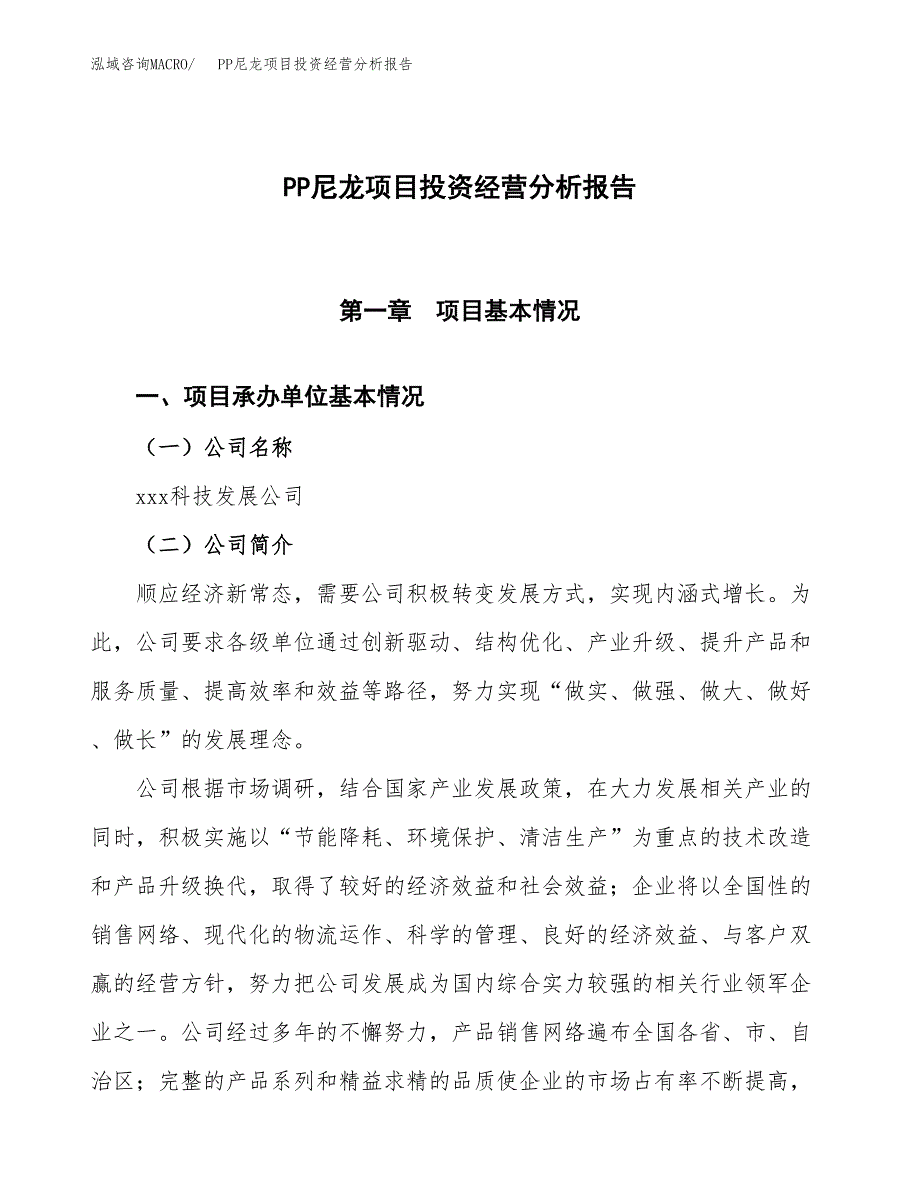 PP尼龙项目投资经营分析报告模板.docx_第1页