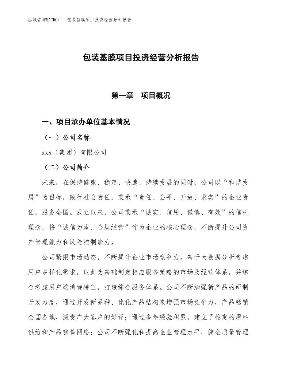 包装基膜项目投资经营分析报告模板.docx_第1页