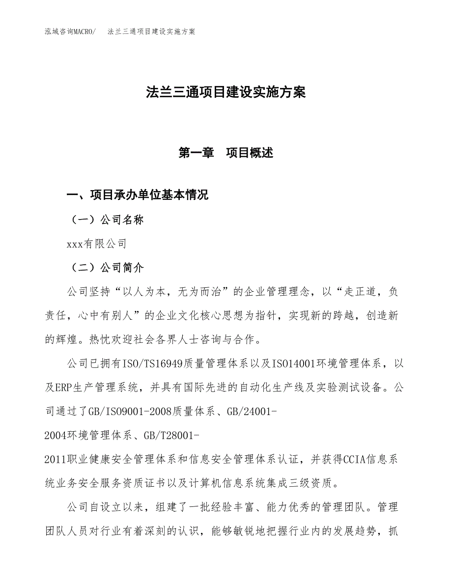 法兰三通项目建设实施方案（模板）_第1页