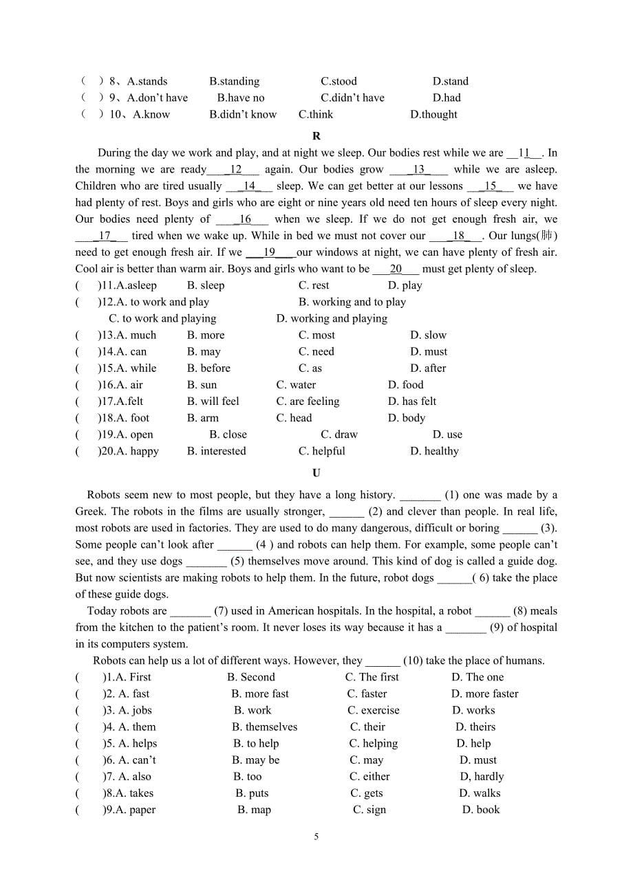 八年级下英语完形填空和阅读理解30篇(附详细标准答案解析)-2_第5页