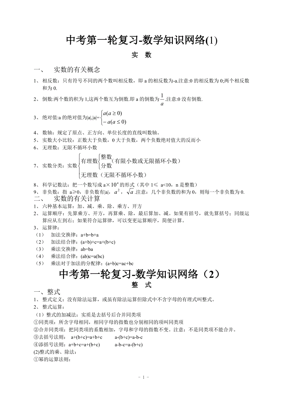 初中数学知识网络综述_第1页