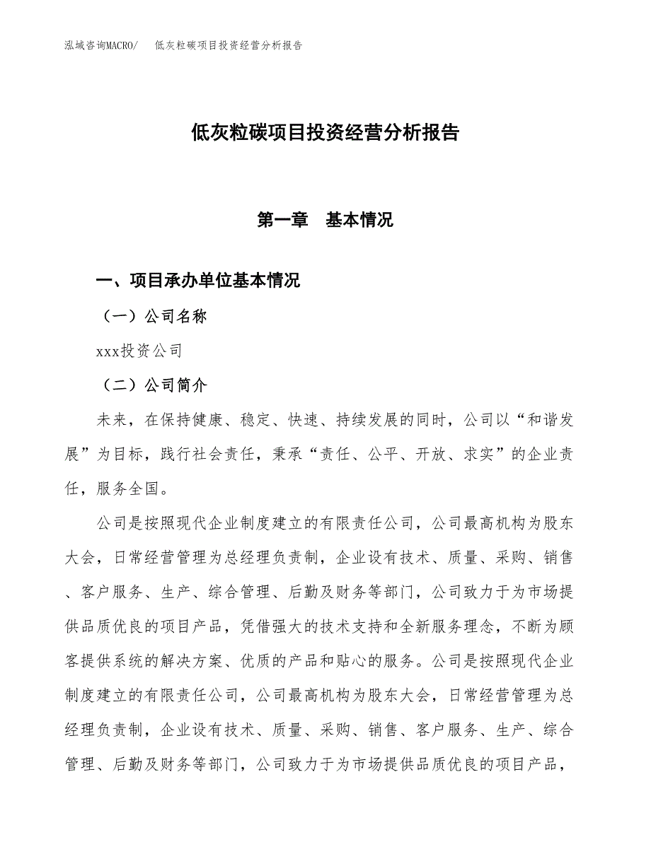 低灰粒碳项目投资经营分析报告模板.docx_第1页