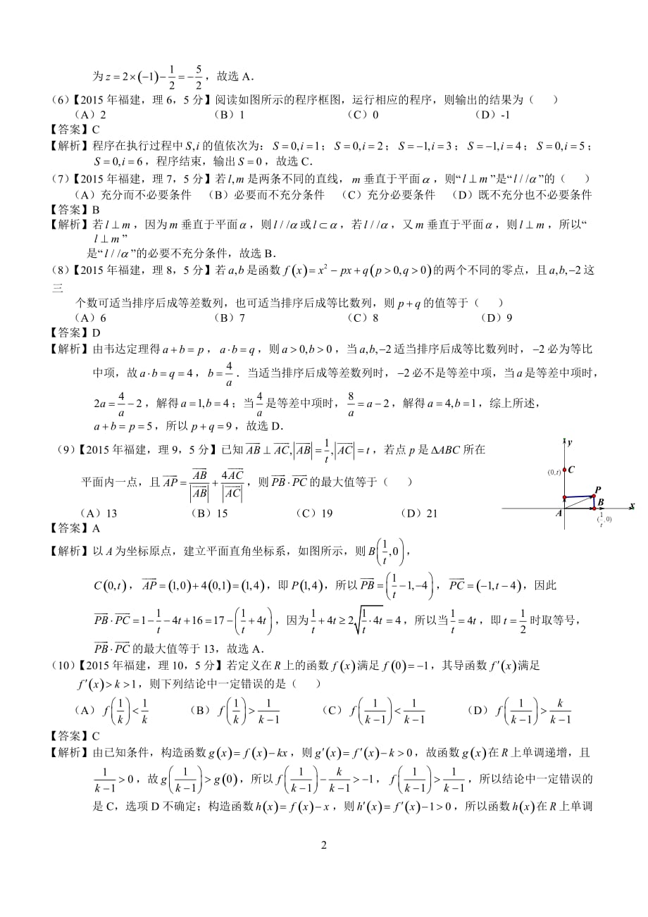 2015年高考福建理科数学试题及标准答案(word解析版)_第2页