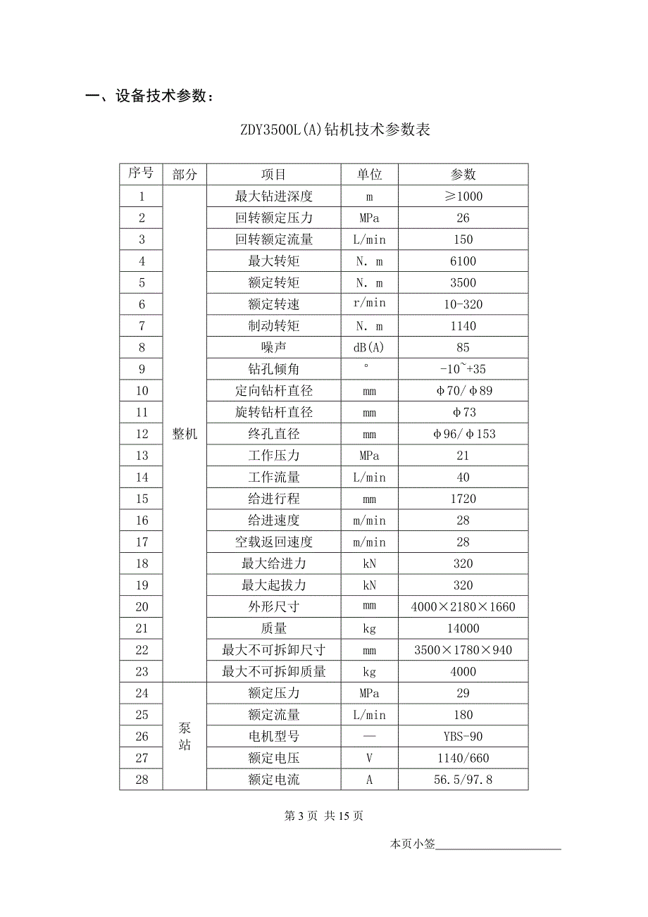 千米钻机ZDY3500L(A) 煤矿用履带式液压坑道钻机技术协议._第3页