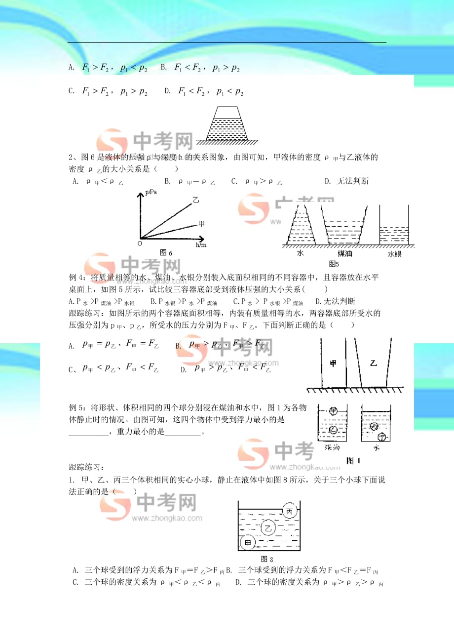 中考物理专题压强及浮力大小的比较_第4页