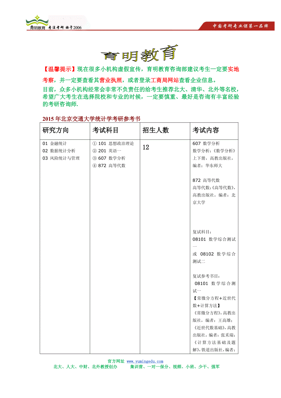 北京交通大学理学院统计学考研参考书,考研招生人数,考研招生简章_第1页