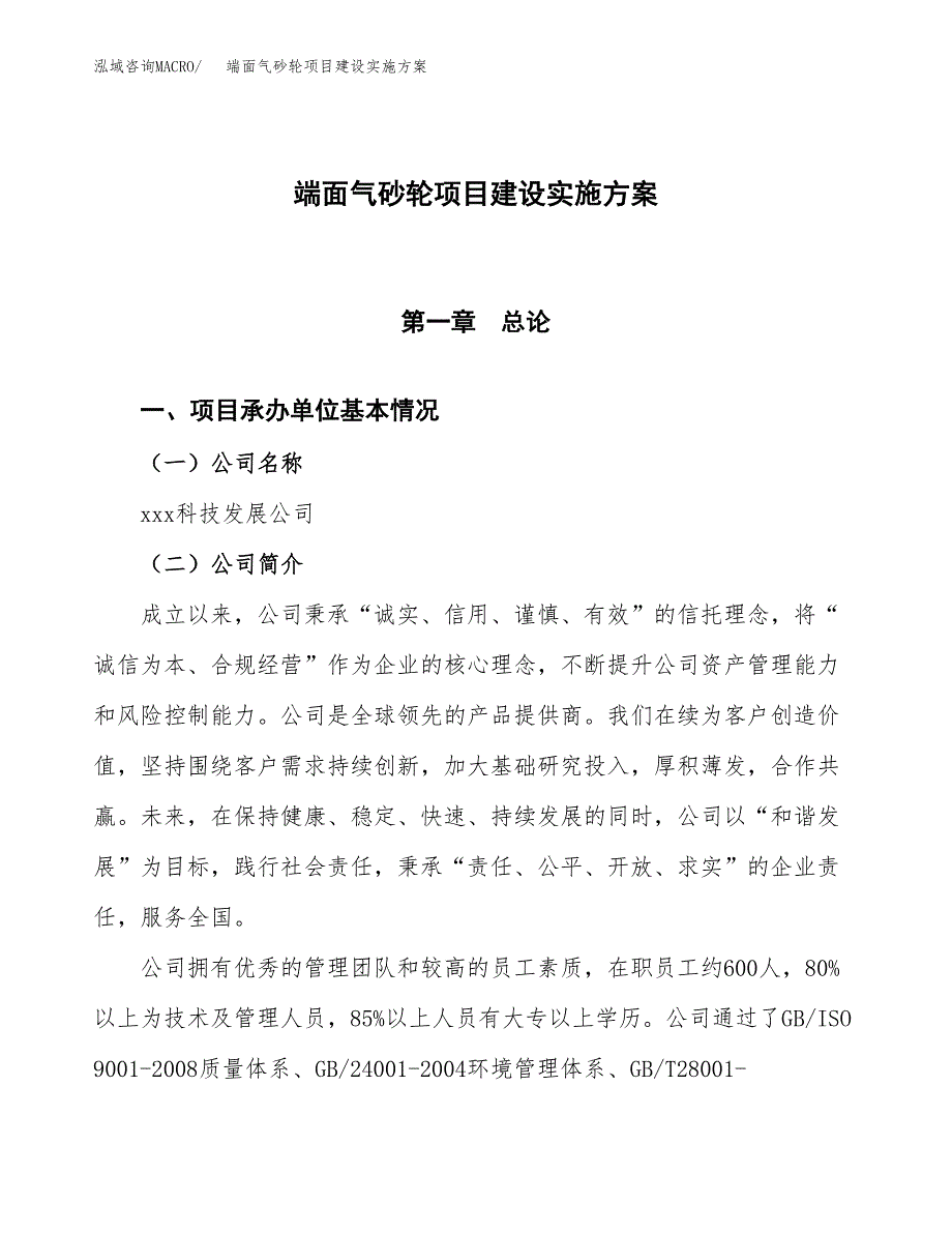 端面气砂轮项目建设实施方案（模板）_第1页