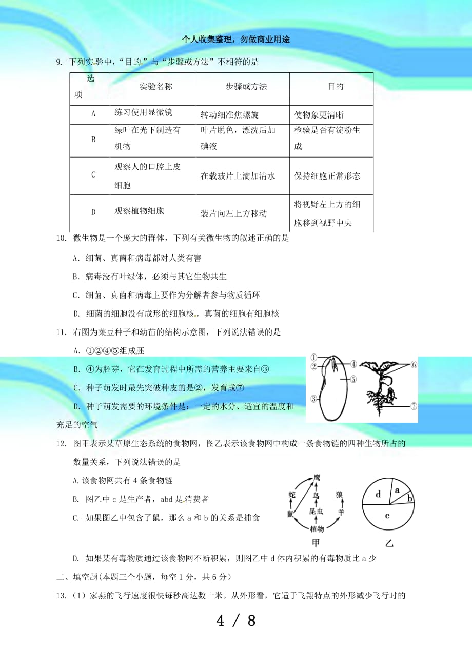 内蒙古鄂伦春自治旗学年八年级生物下学期第一次月测验题新人教版精_第4页