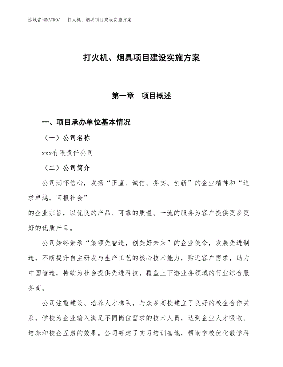 打火机、烟具项目建设实施方案（模板）_第1页