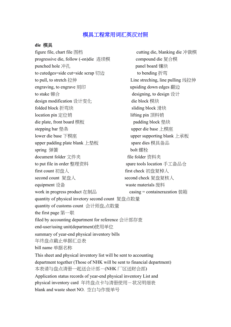 模具工程常用词汇英汉对照._第1页