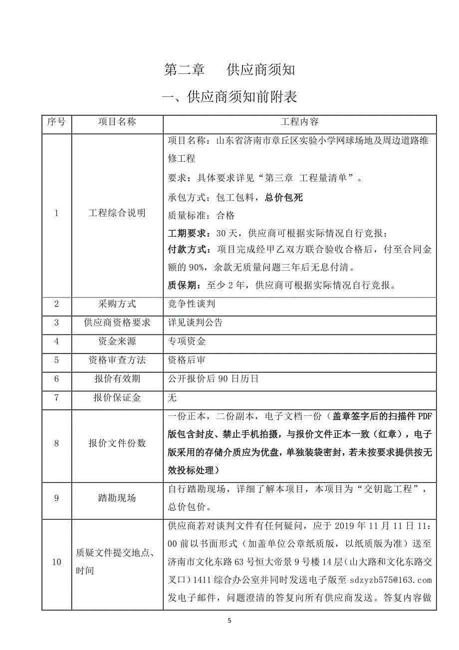 山东省济南市章丘区实验小学网球场地及周边道路维修工程竞争性谈判文件_第5页