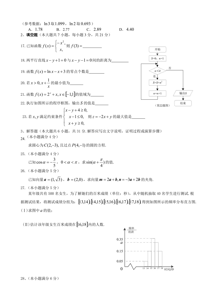 河南省2014级学业水平测试数学(打印版)_第3页