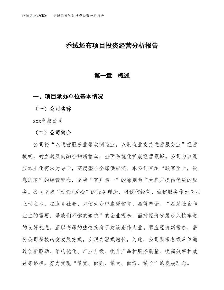 乔绒坯布项目投资经营分析报告模板.docx_第1页