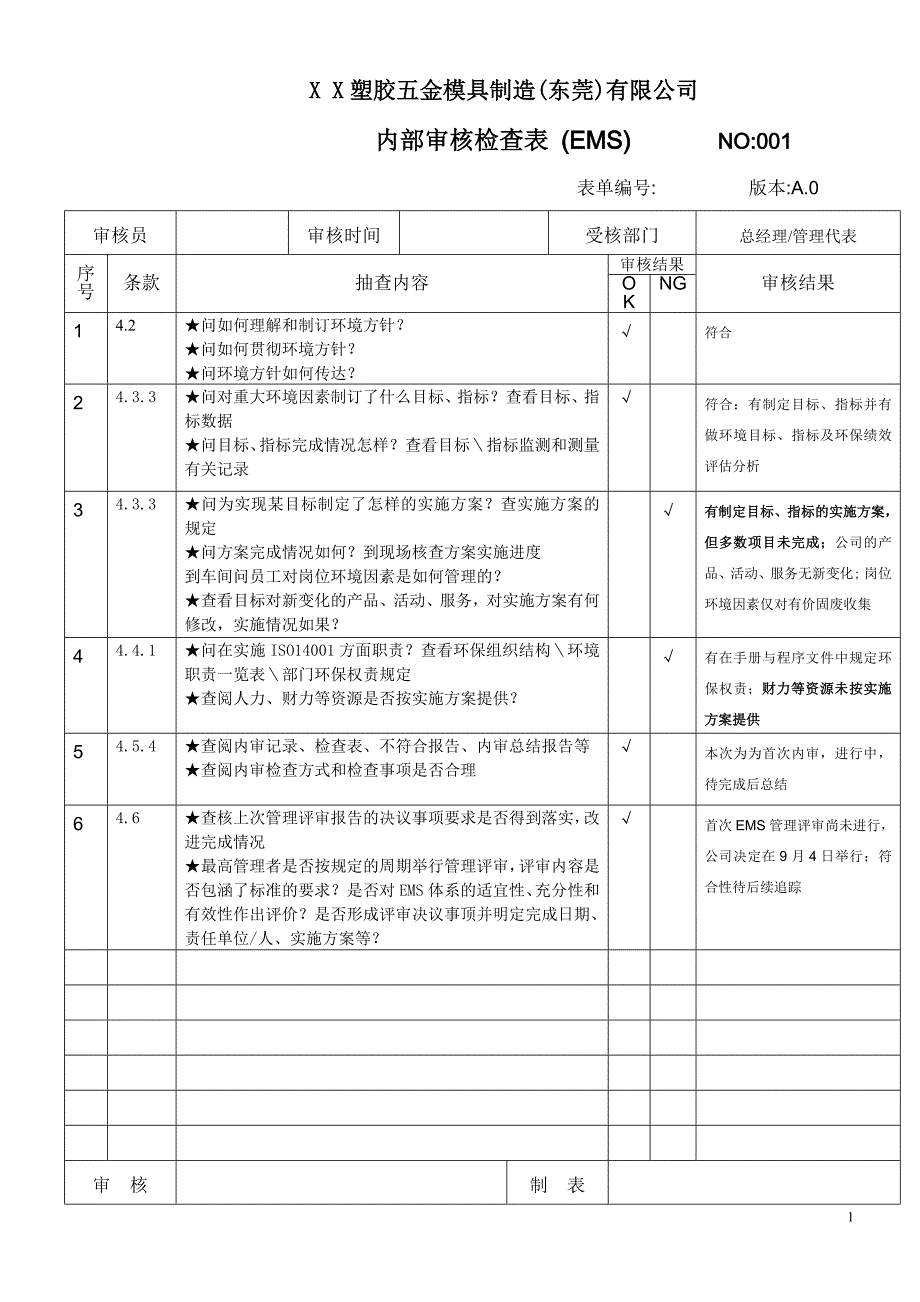 台企-ISO内部审核检查表-整个公司完整版._第1页