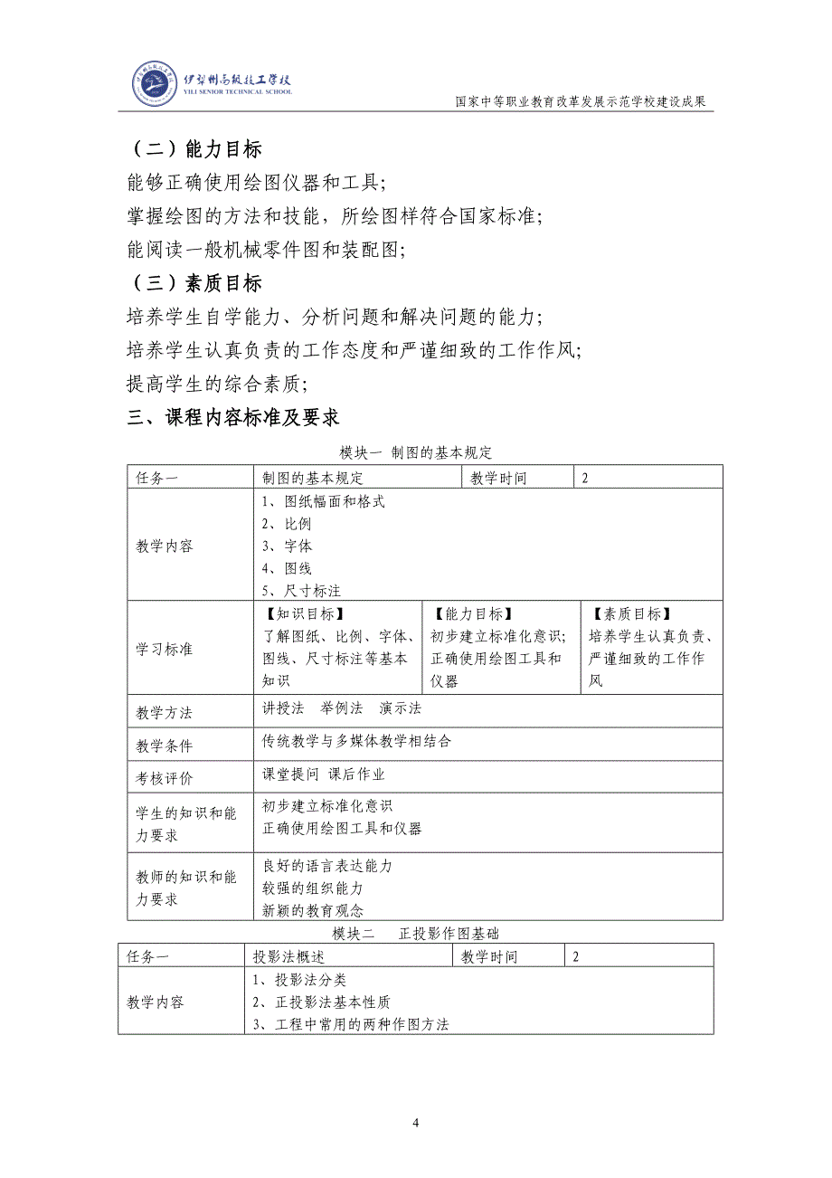 《机械制图》课程教学标准_第4页