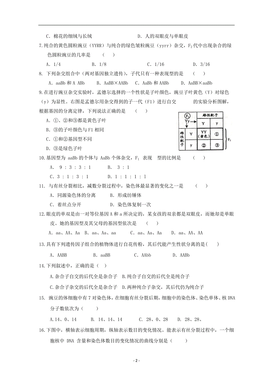 2017-2018学年天津市静海县第一中学高一4月学生学业能力调研测试生物试题（合格类）.doc_第2页