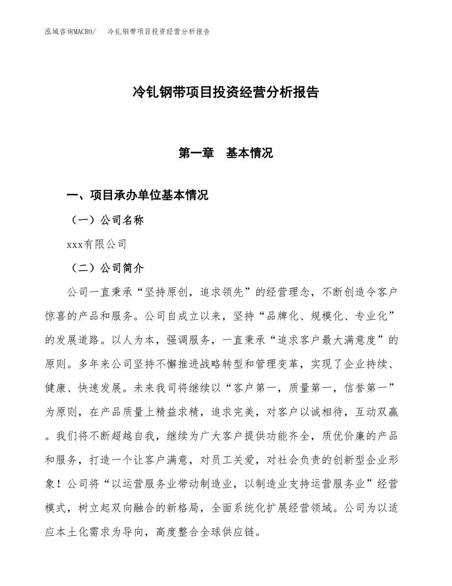 冷钆钢带项目投资经营分析报告模板.docx_第1页