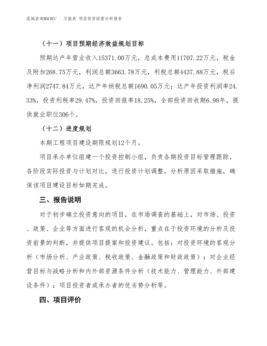 万能表 项目投资经营分析报告模板.docx_第4页