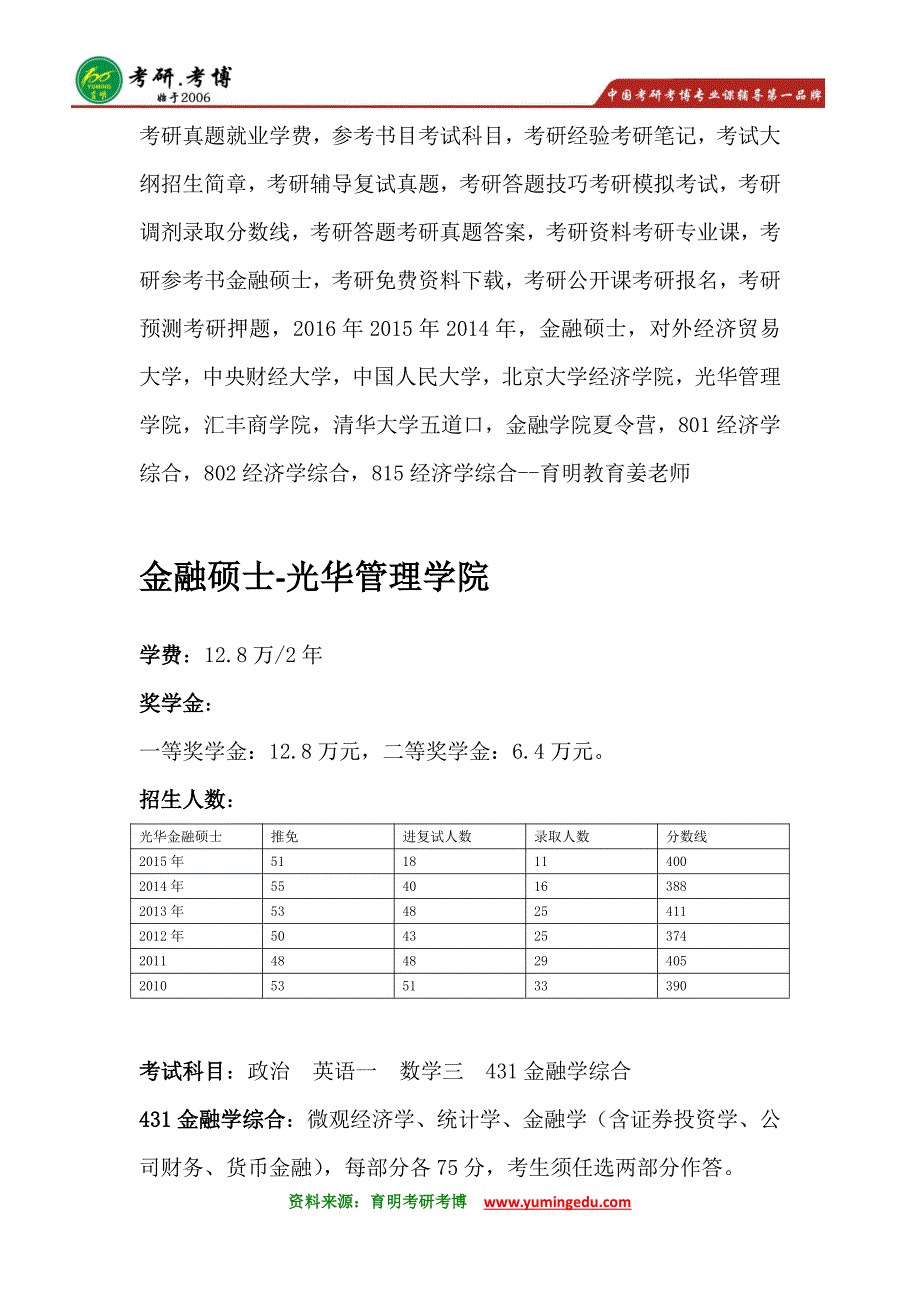 北京大学光华管理学院金融硕士考研真题@招生简章_第1页