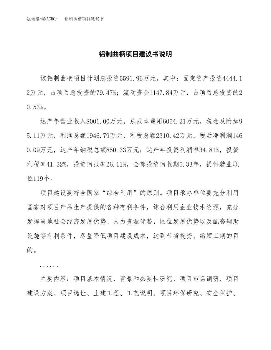 铝制曲柄项目建议书（可研报告）.docx_第2页