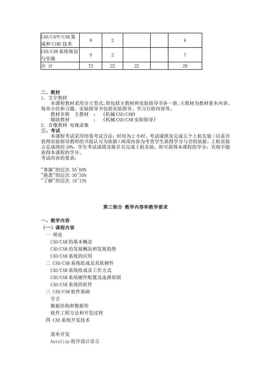 机械设计制造及其自动化专业cadcam教学大纲_第2页