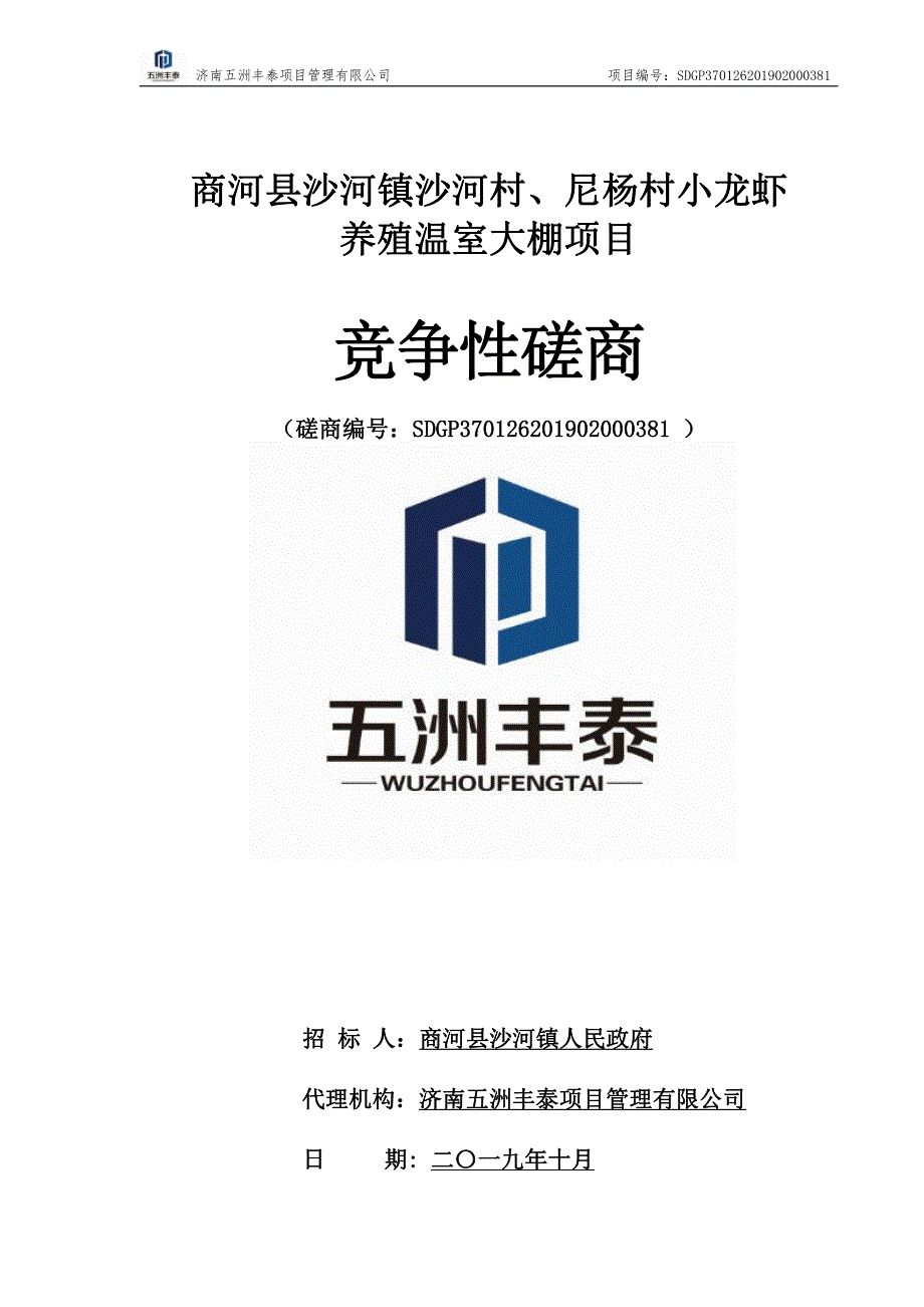 商河县沙河镇沙河村、尼杨村小龙虾养殖温室大棚项目竞争性磋商文件_第1页