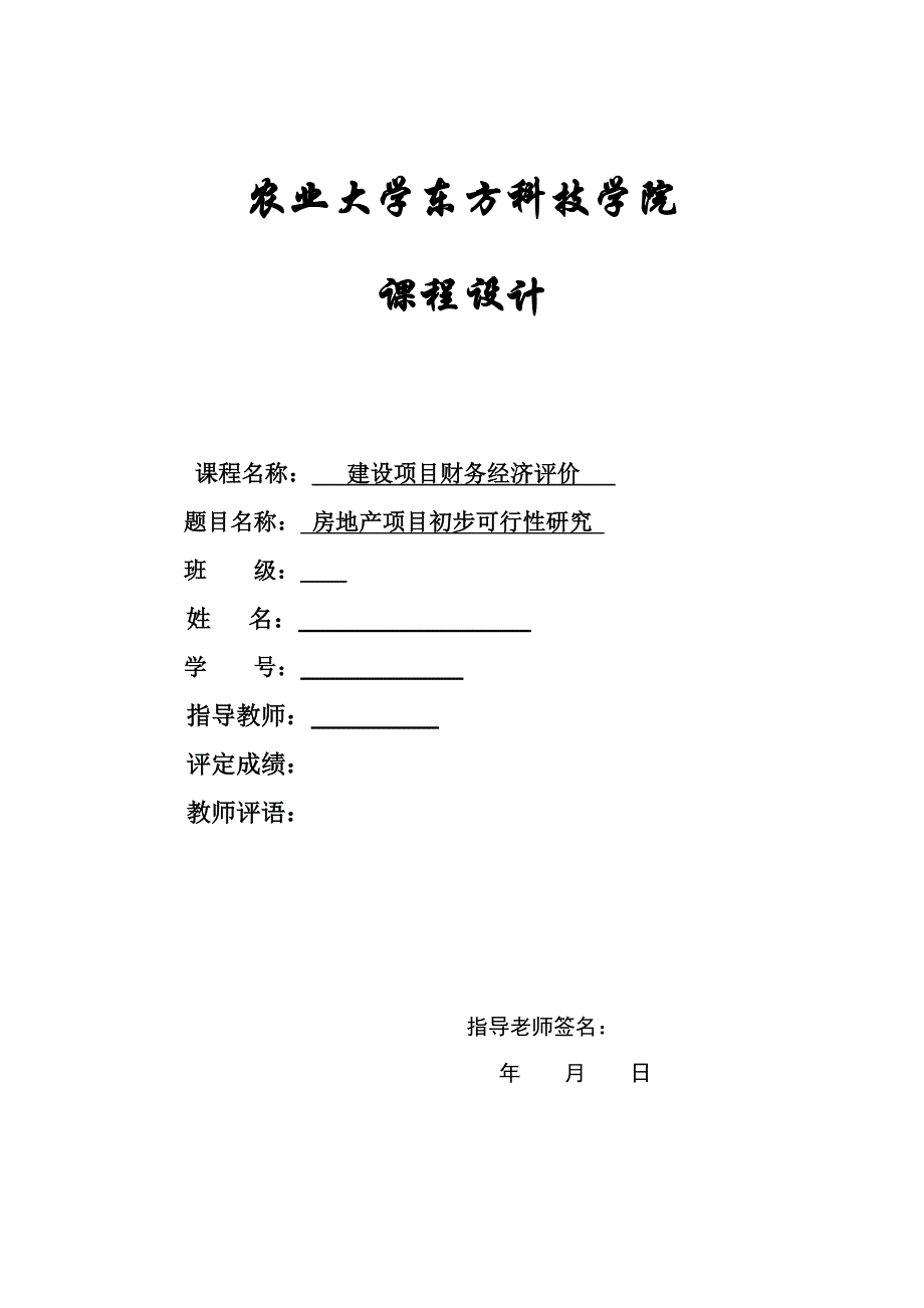 潭州·碧瓦蓝天房地产建设项目财务经济评价_第1页