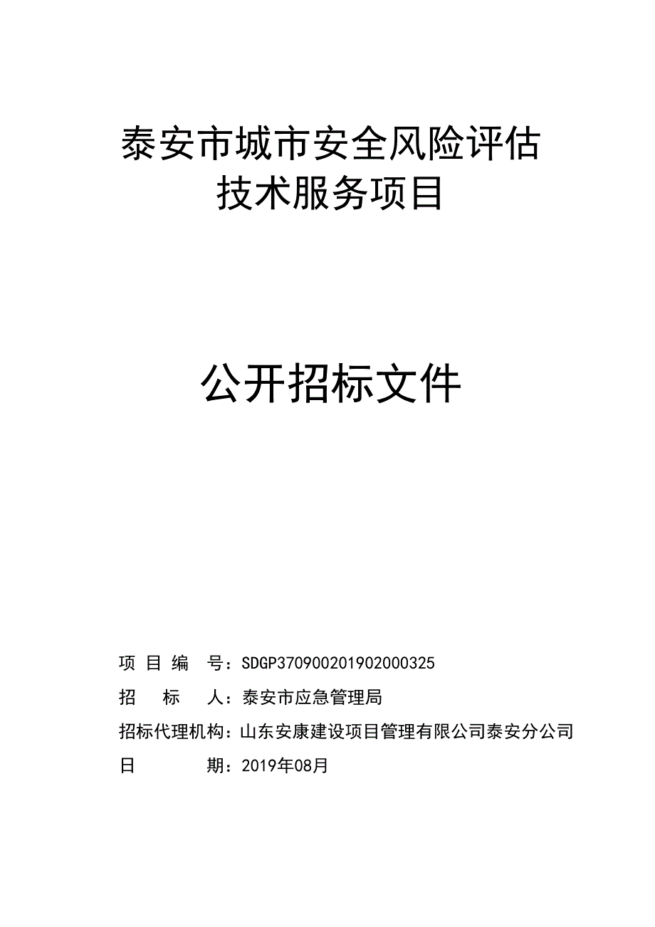 泰安市城市安全风险评估技术服务项目公开招标文件_第1页