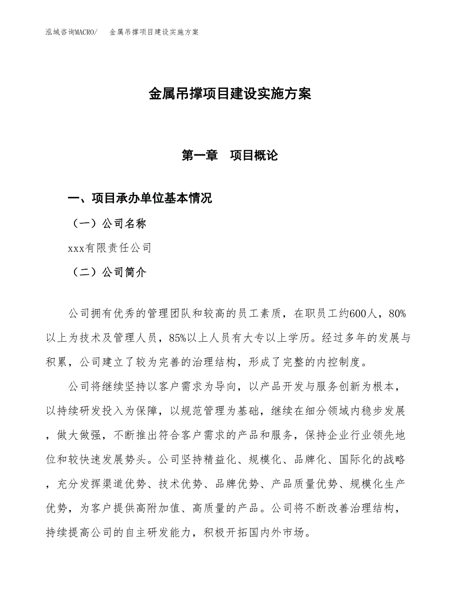 金属吊撑项目建设实施方案（模板）_第1页