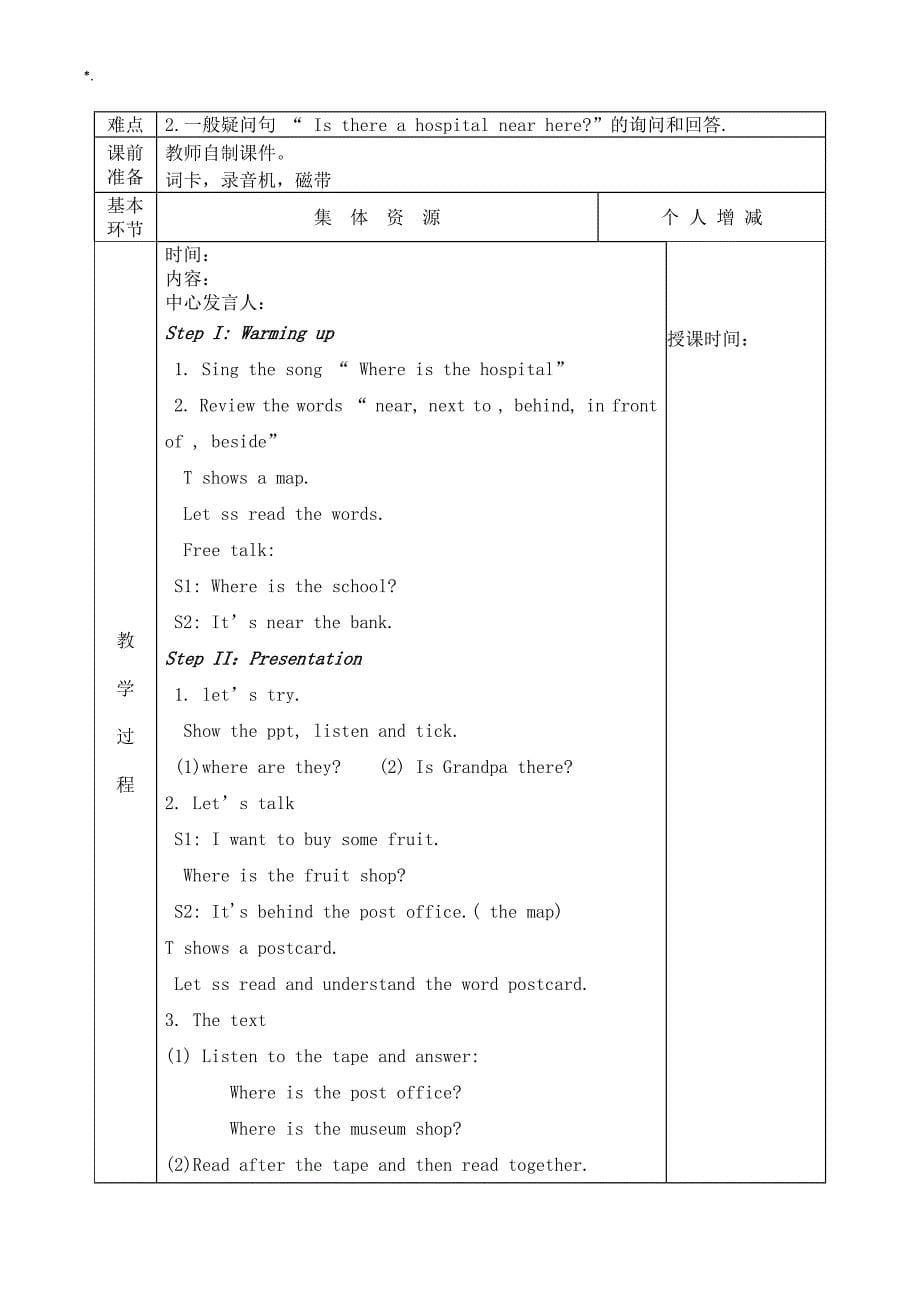 人教出版小学英语六年级上册教学方针教案课程全册_第5页