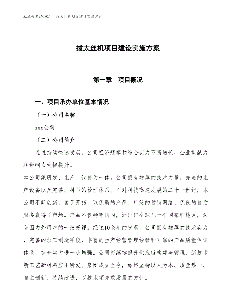 拔太丝机项目建设实施方案（模板）_第1页