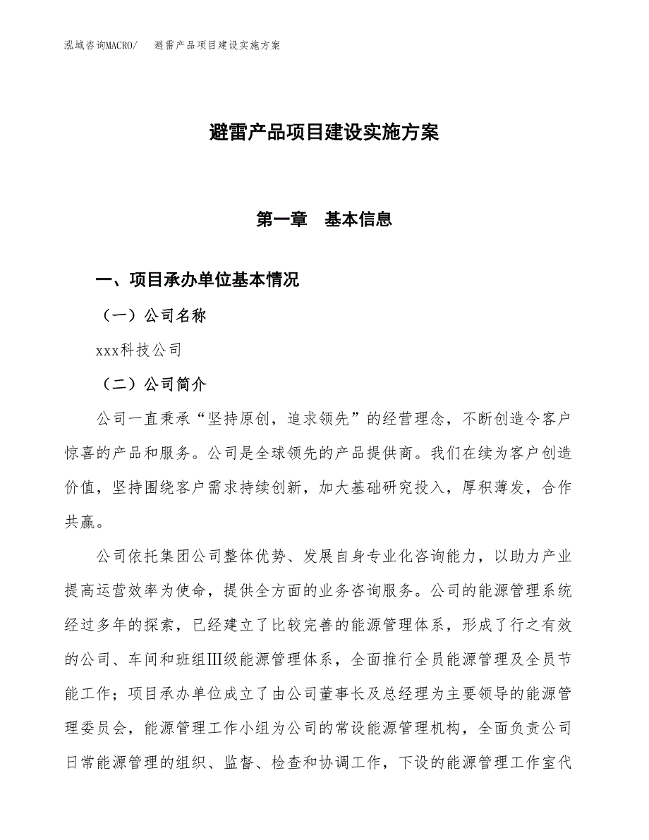 避雷产品项目建设实施方案（模板）_第1页