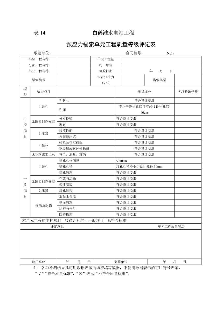 锚索单元工程质量检查评定表_第1页