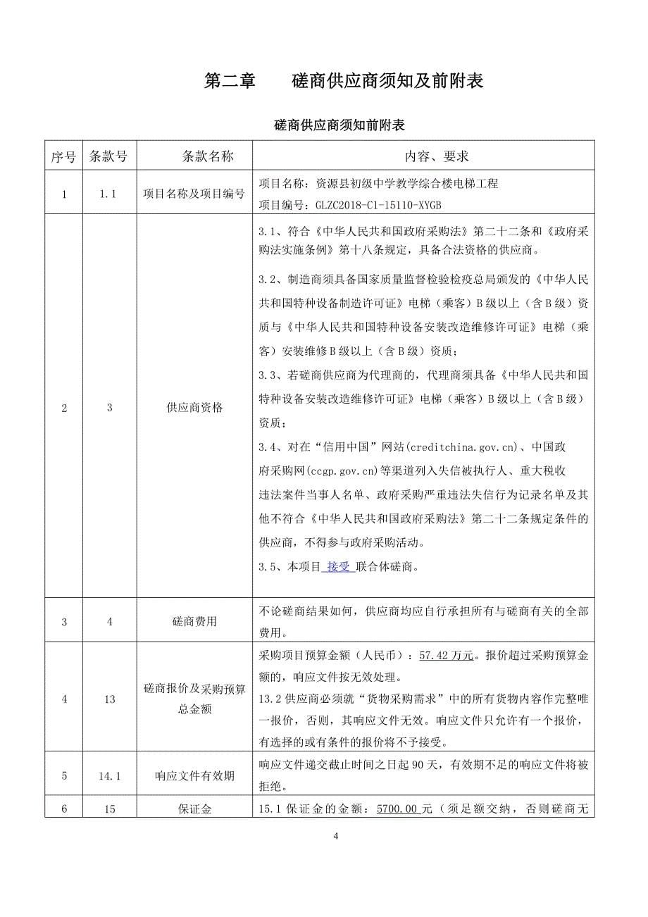 资源县初级中学教学综合楼电梯工程 竞争性磋商文件_第5页