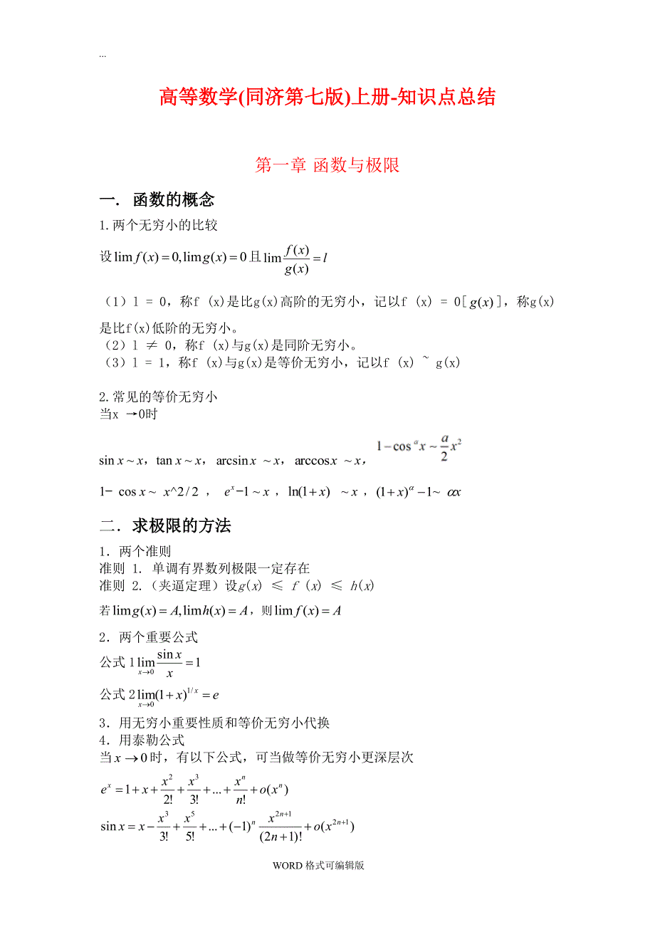 高等数学同济第七版上册 -知识点资料_第1页