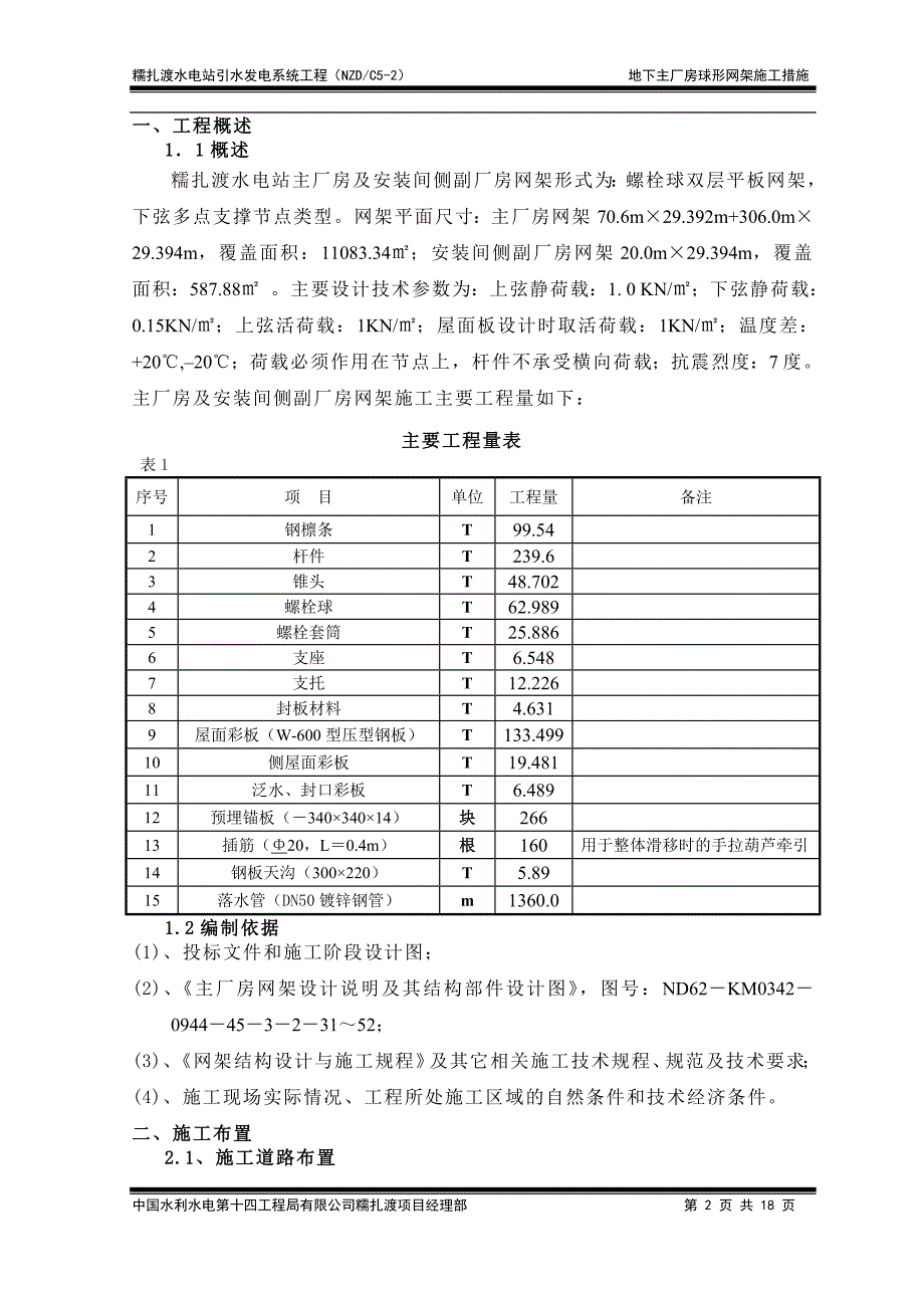 糯扎渡地下主厂房网架施工技术措施._第2页