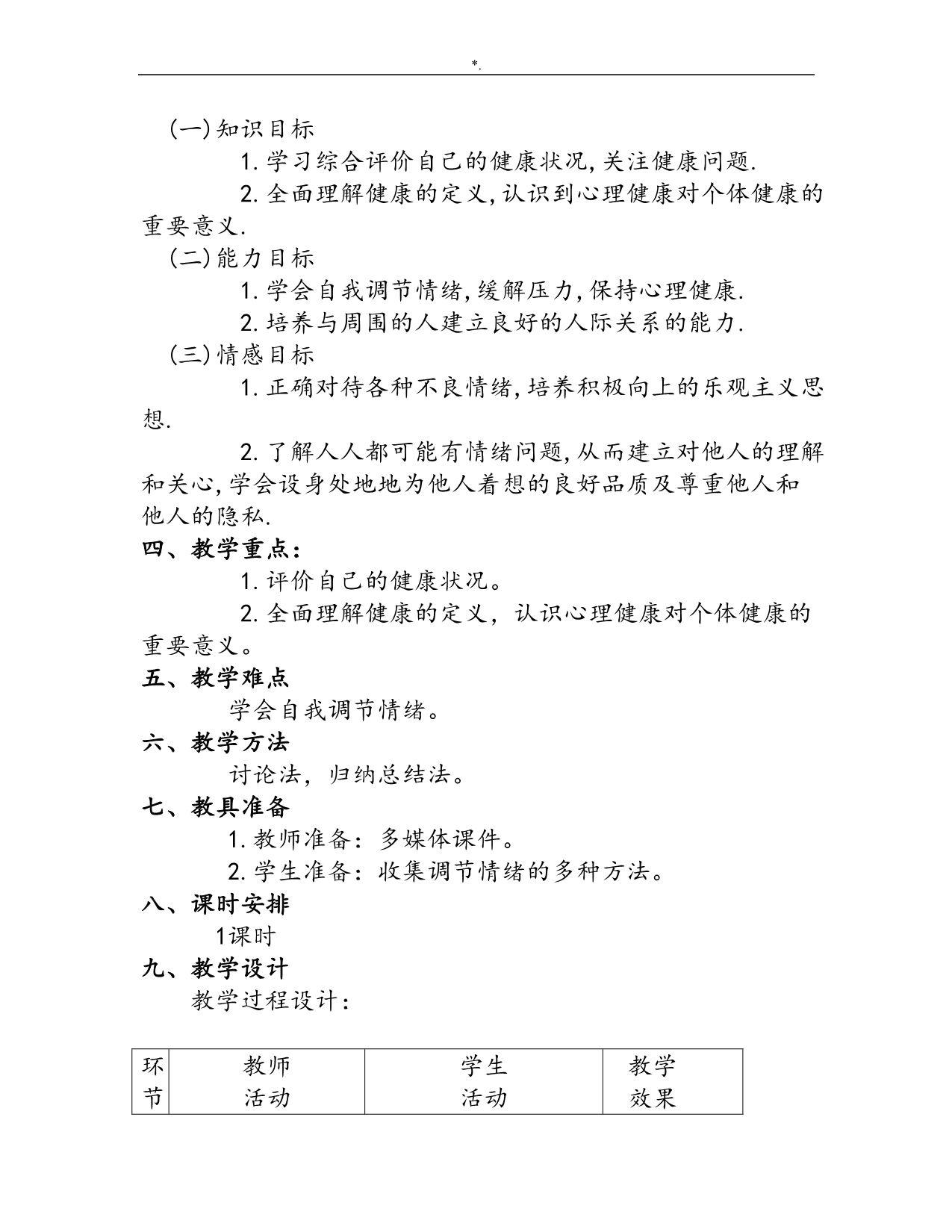 人教课标版初级中学生物八年级下第八单元第三章了解自己增进健康-教学方针设计_第2页