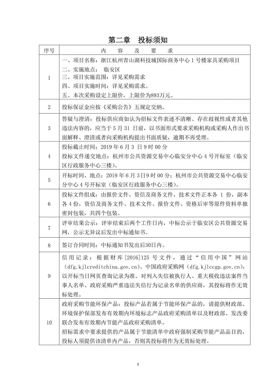 浙江杭州青山湖科技城国际商务中心1号楼家具采购项目公开招标文件_第5页