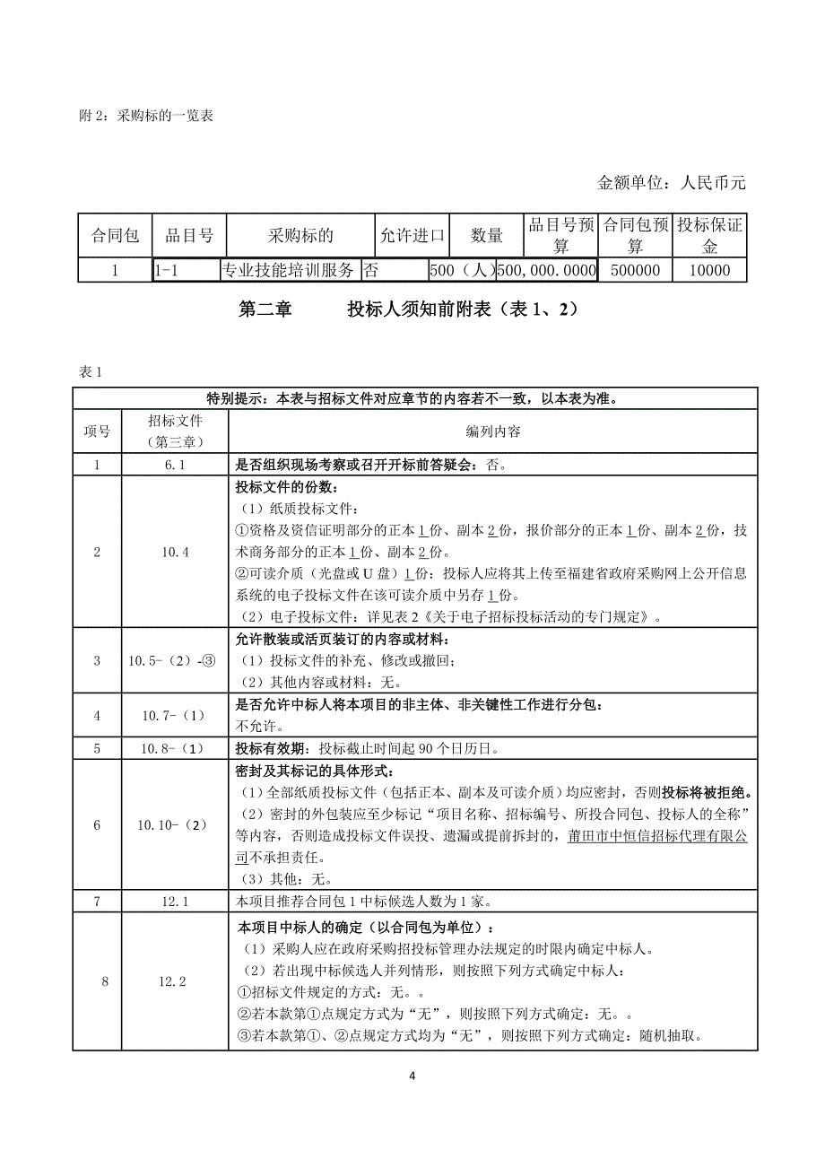 2019年莆田市涵江区新型职业农民培训服务类采购项目招标文件_第4页