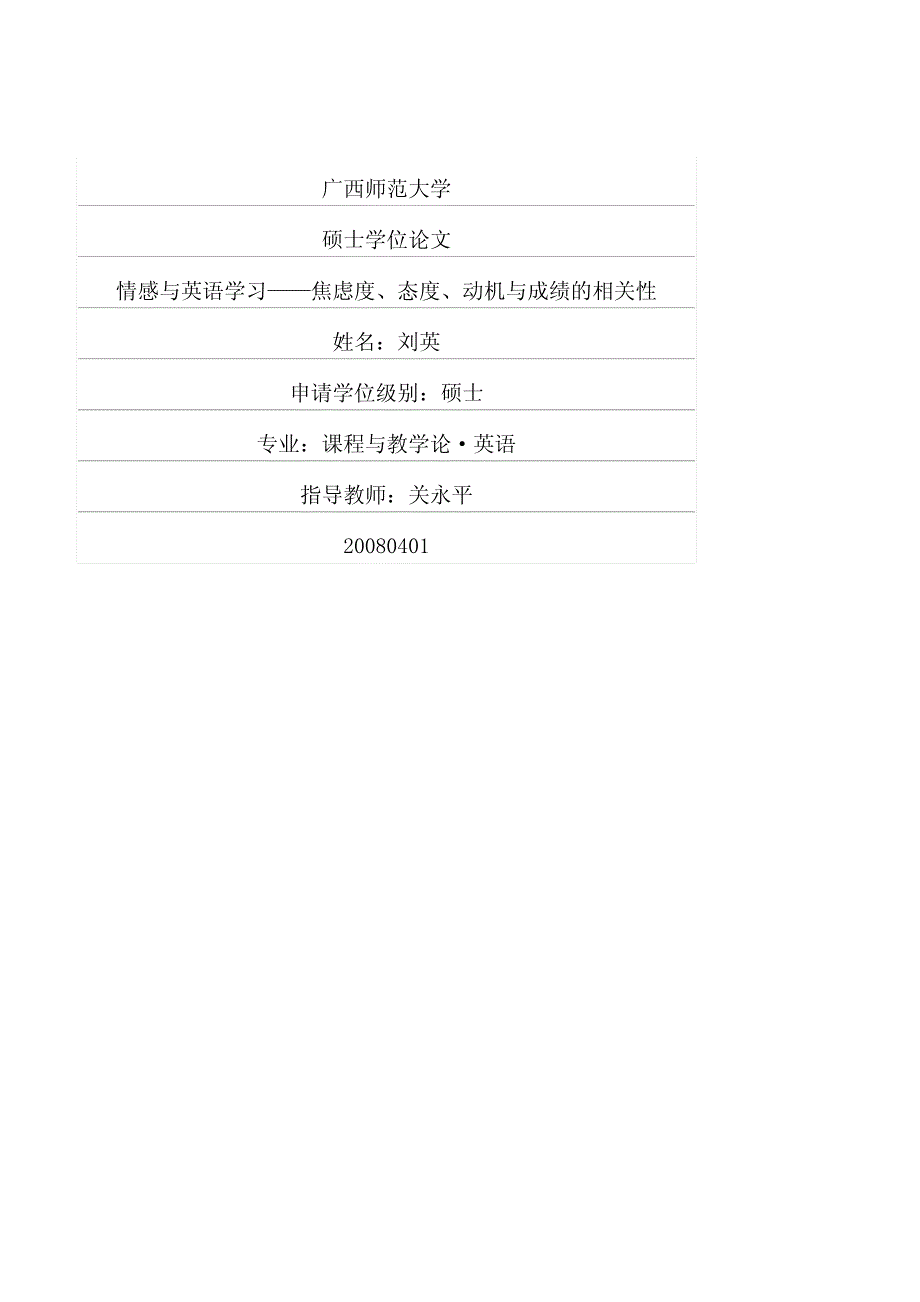 情感与英语学习——焦虑度、态度、动机与成绩的相关性_第1页