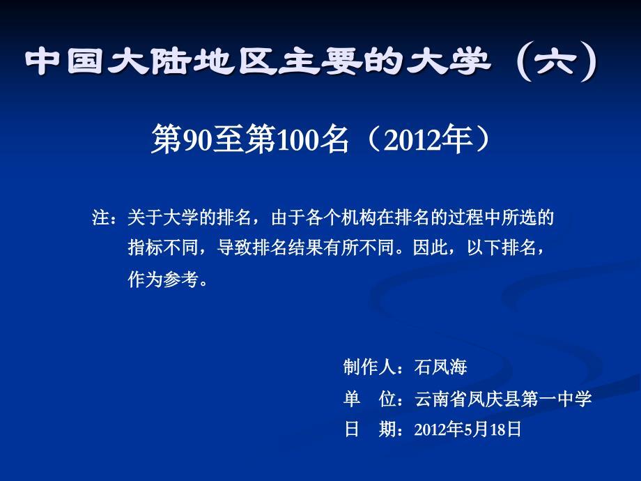 中国大陆地区主要的大学（六）