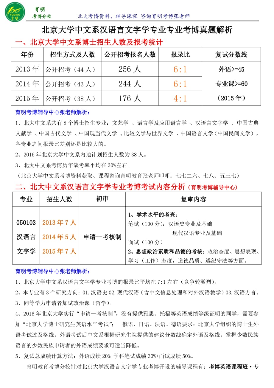 北京大学汉语言文字学考博真题考试内容专业课一本通资料育明考研考博_第1页