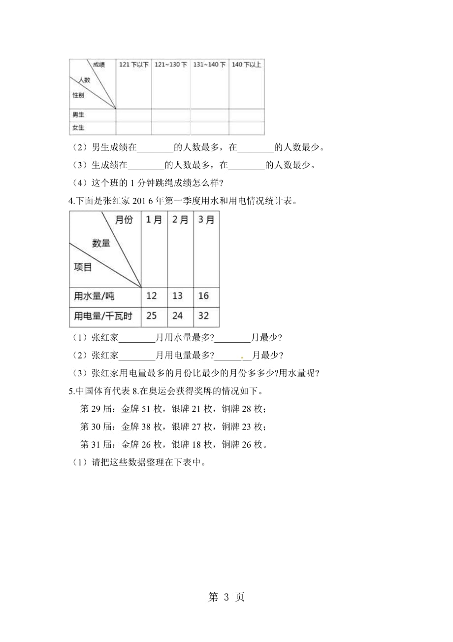 三年级下册数学一课一练复式统计表-人教新课标(含标准答案)-精选教育文档_第3页